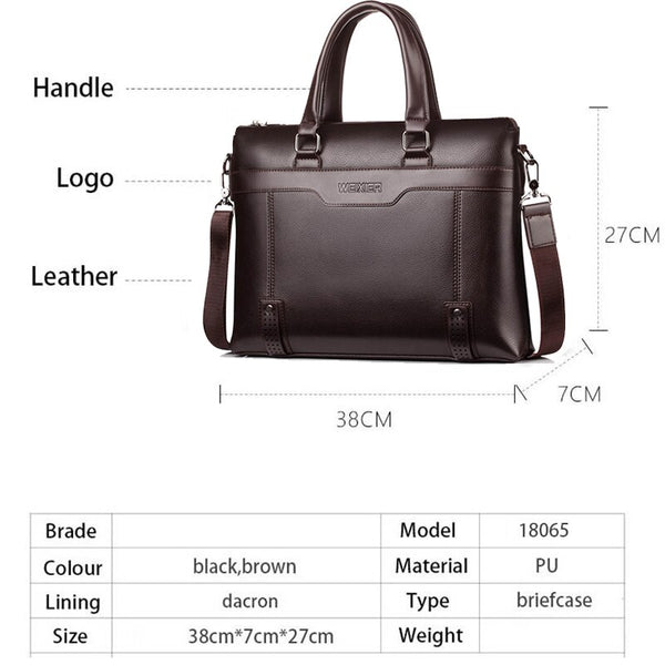 Business Men's Briefcase Bag PU Leather Handbag for Men Shoulder Bags Large Man Briefcases for 14" Laptop Waterproof Brown Bags