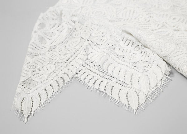 Chic Fashion Women Lace Dresses O Neck Short Butterfly Sleeve Ball Gown White Dresses Long Bodycon Casual Mid Waist Dress Z1115