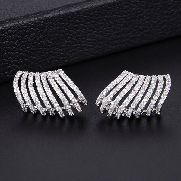 GODKI 19mm Elegant Claws Full Cover For Earlobe Cubic Zircon Dubai Silver Stud Earrings For Women Wedding boucle d'oreille 2018