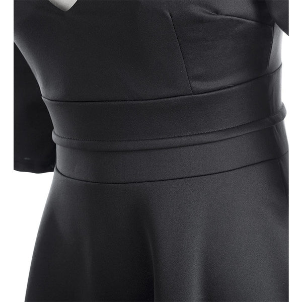 Women Sexy V-Neck Party Dress High Quality Polyester Solid Mid-Calf Dress Vintage