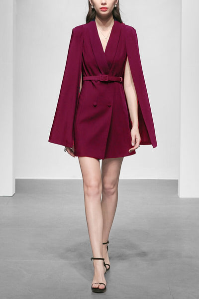 Cloak Dress Notched Double Breasted Blazer Solid Color