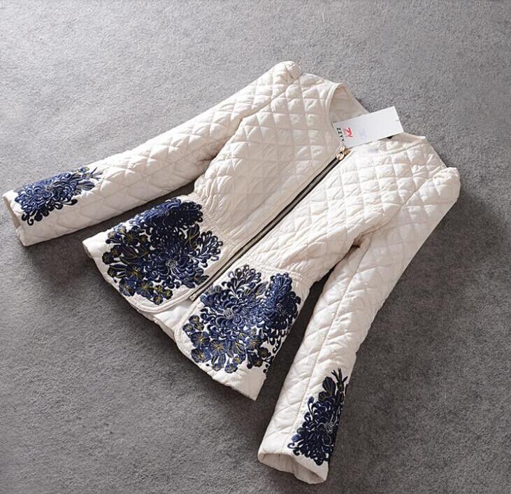 HIGH QUALITY New 2016 Fashion Winter Coat  Women's Long Sleeve Stunning Embroidery Zipper Down Jacket Parka Size M-3XL