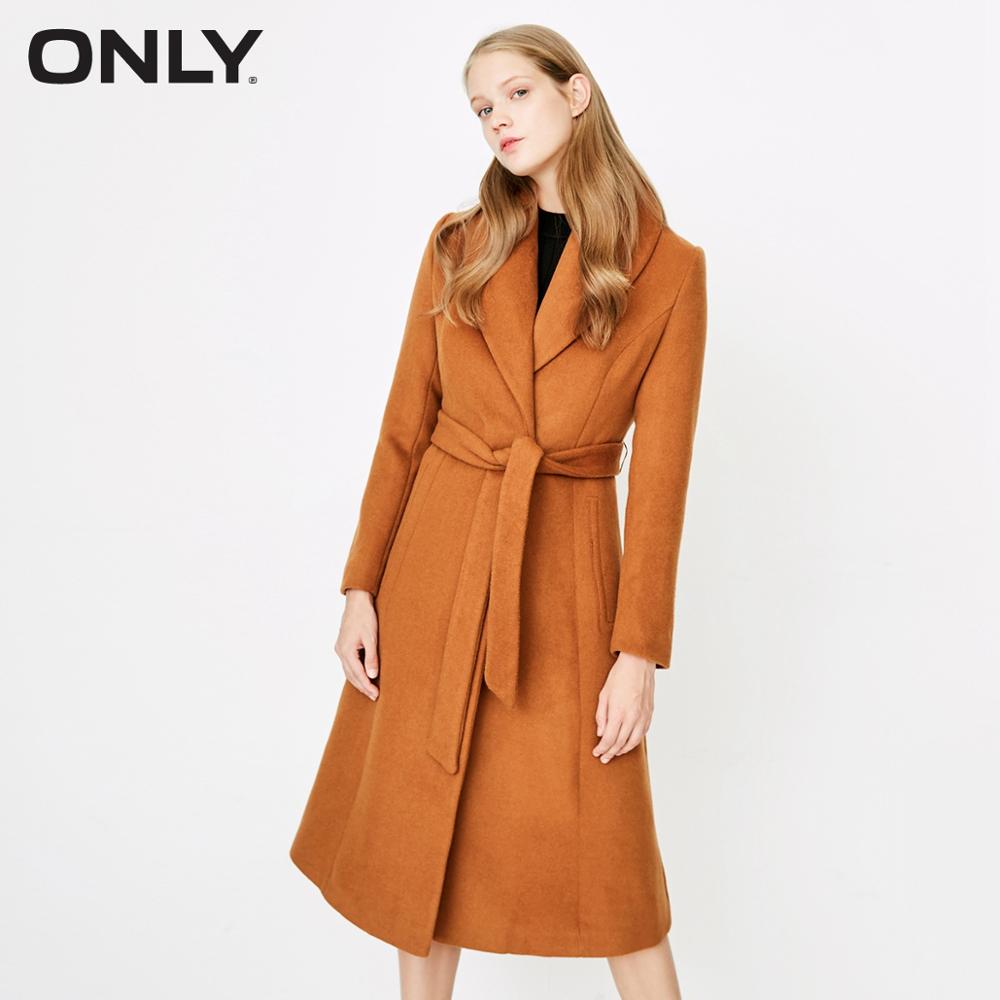 Women's Winter Lace-up Cinched Waist Woolen Coat Slim Camel