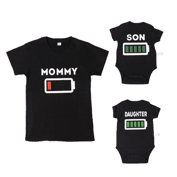 Family Matching Clothes T Shirt Short Sleeve Print Battery Creative