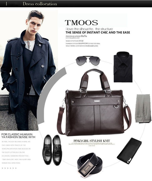 Men Casual Briefcase Business Shoulder Bag Leather