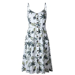 Women Fashion Print Summer Beach Dress With Pocket