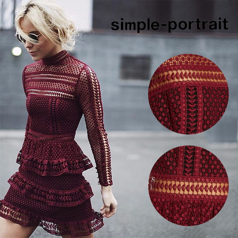 High-end Custom Similar self portrait Dress 2019 Spring Summer Runway Dress Women's Luxury Brand Long Sleeve Lace Ruffles Dress