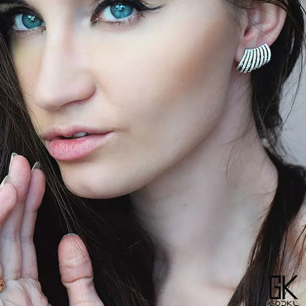 GODKI 19mm Elegant Claws Full Cover For Earlobe Cubic Zircon Dubai Silver Stud Earrings For Women Wedding boucle d'oreille 2018