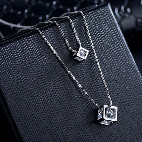 Brand Silver Color Square Cube Rhinestones Choker Statement Necklace Women Double Layer Pendants & Necklaces Jewelry Gifts DZ178