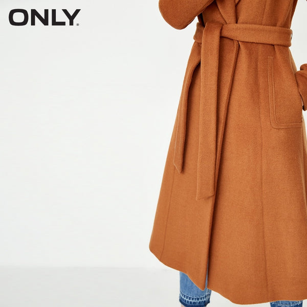 Women's Winter Lace-up Cinched Waist Woolen Coat Slim Camel