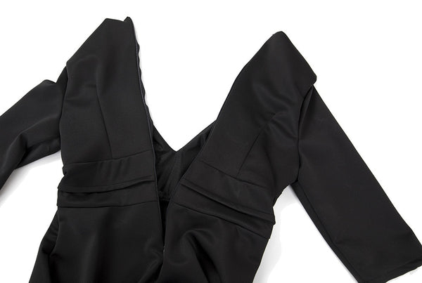 Women Sexy V-Neck Party Dress High Quality Polyester Solid Mid-Calf Dress Vintage