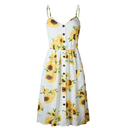 Women Fashion Print Summer Beach Dress With Pocket