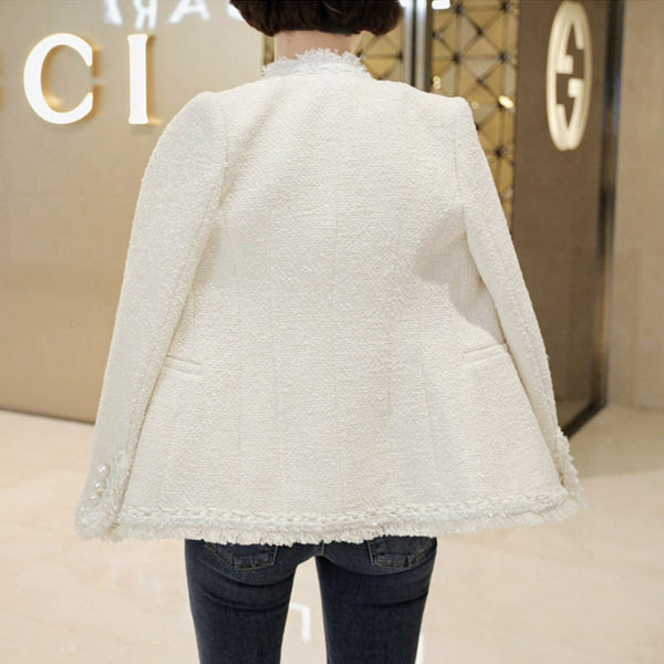 Zarachiel 2019 Brand Lady Winter Pearls Tassels Woolen Jacket Coat Women Vintage Casaco Femme Warm Tweed Jacket Elegant Overcoat