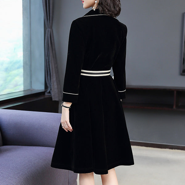 Black Velvet Slim Tunic Knee Length Dress Women Elegant Vintage Sexy Office Business Party Fashion Dresses 2019 Spring Clothing