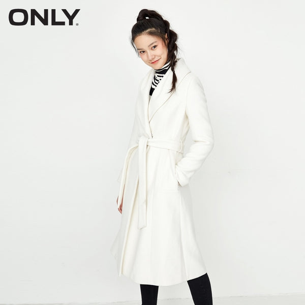 Women's Winter Lace-up Cinched Waist Woolen Coat Slim Camel