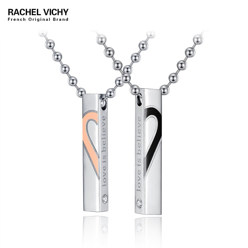 Heart Shape "Love Is Believe" Stainless Steel Couple Lovers Half Heart Pendant Necklace Puzzle Pendant Necklace (One Pair) N1210