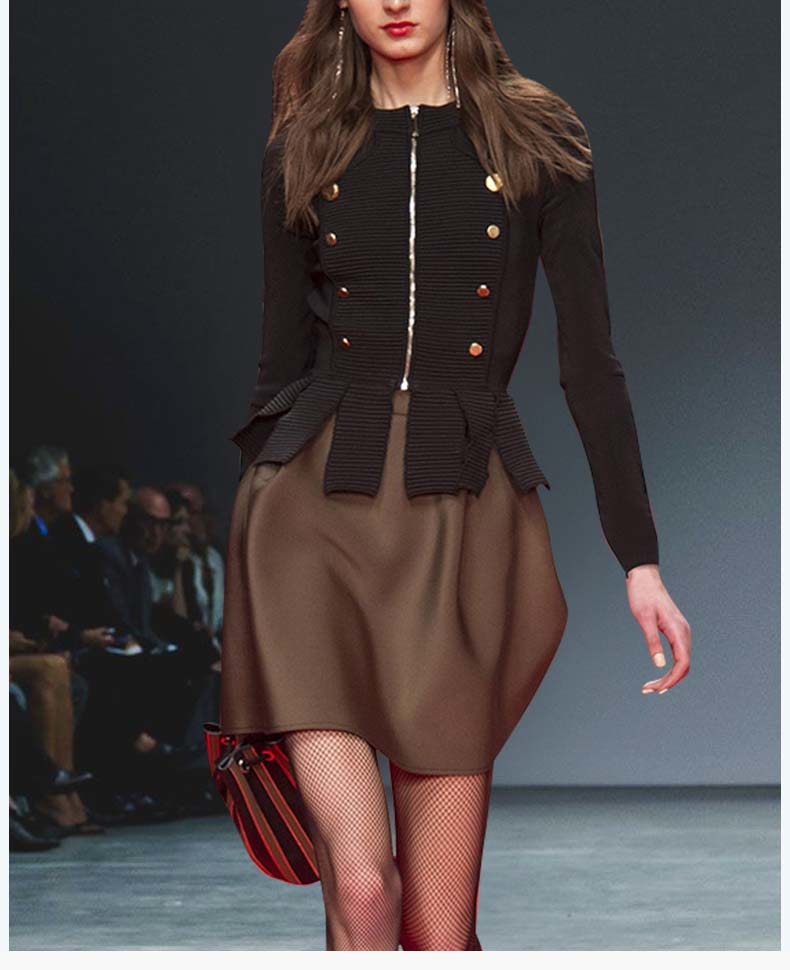 2018 New Autumn Fashion Runway 2 Piece Set Skirt Women O-Neck Long Sleeve Zipper Front Coat+ High Waist Mini Skirt Suits C2588
