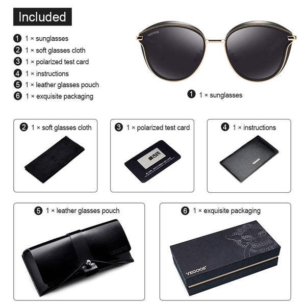 VEGOOS Polarized Women Round Sunglasses PC Frame Colorful Mirrored Lense Fashion Retro Cat Eye Polaroid Sun Glasses  #6115