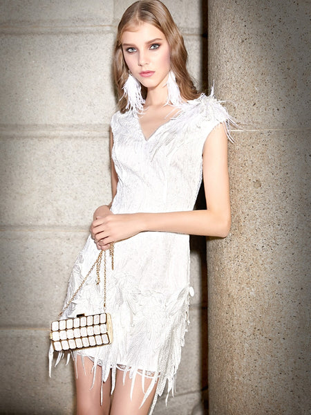 2019 New Style Spring Dress Women v Neck Sleeveless appliques Slim Pencil Party Dresses Vestidos Q107