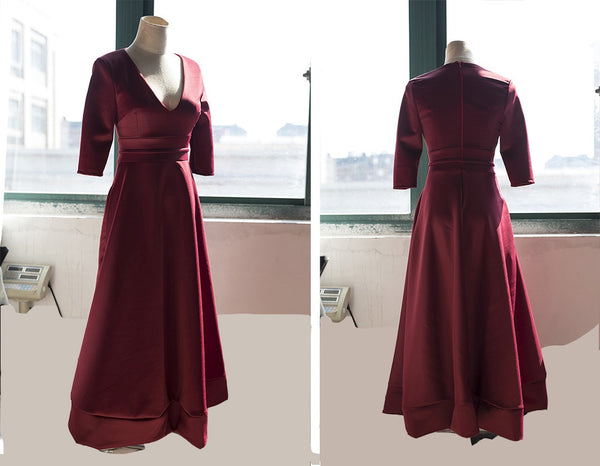 Women Sexy V-Neck Party Dress High Quality Polyester Solid Mid-Calf Dress Vintage