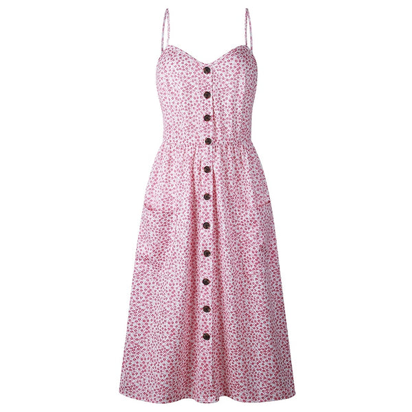 Women Fashion Print Summer Beach Dress With Pocket