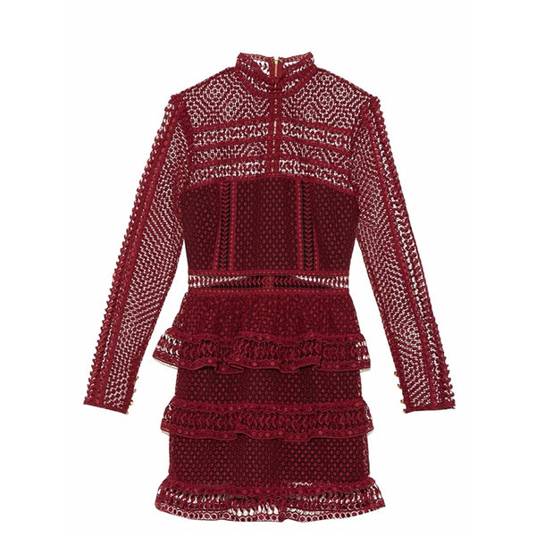 High-end Custom Similar self portrait Dress 2019 Spring Summer Runway Dress Women's Luxury Brand Long Sleeve Lace Ruffles Dress