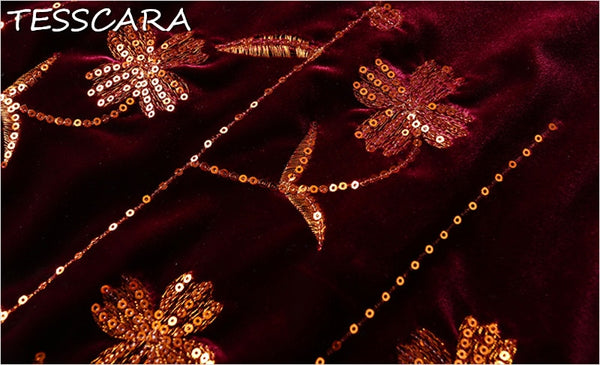 Women Autumn & Winter Elegant Sequin Velvet Dress Festa