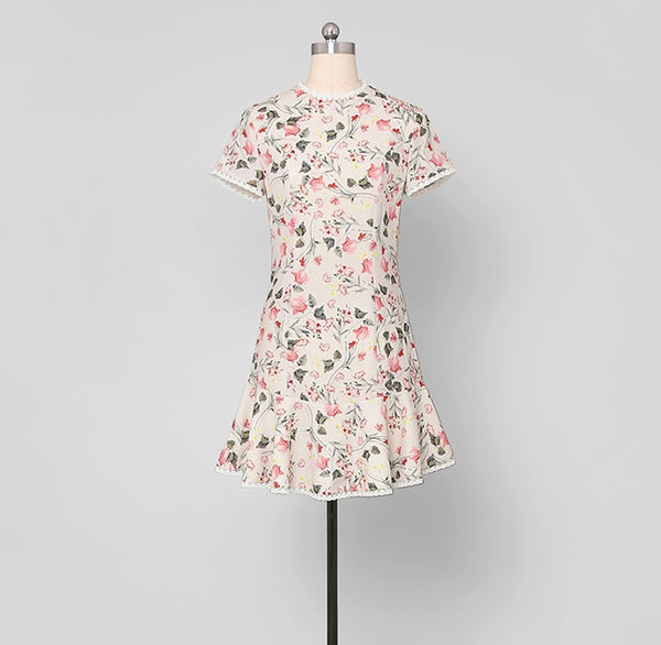 Sweet Girls Fashion Women Dresses Sexy Short Sleeve Night Club Party Floral Dresses O Neck Short Casual Mini Chic Dresses Z1170