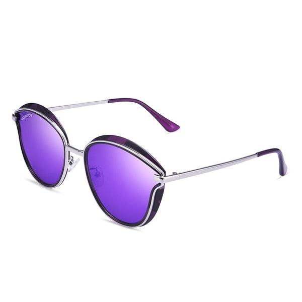 VEGOOS Polarized Women Round Sunglasses PC Frame Colorful Mirrored Lense Fashion Retro Cat Eye Polaroid Sun Glasses  #6115