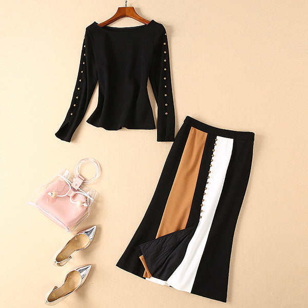 Runway Designer New Fashion High Quality 2019 Spring Party Sexy Black Long Sleeve Top Mermaid Half Skirt Elegant Women'S Sets