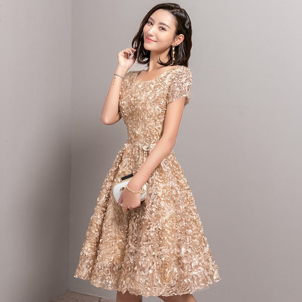 YIDINGZS Elegant Gray Lace Prom Dress Simple Short Party Formal Gown