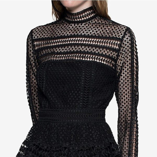 High-end Custom Similar self portrait Dress 2019 Spring Summer Runway Dress Women's Luxury Brand Long Sleeve Lace Ruffles Dress