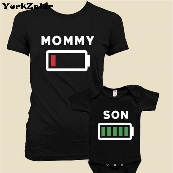 Family Matching Clothes T Shirt Short Sleeve Print Battery Creative