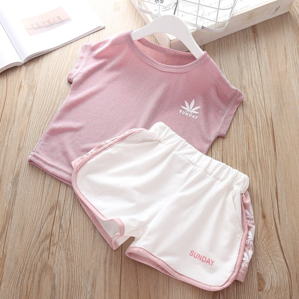 2019 Kids Girl Summer Clothing Sets Short Sleeve Tee Shirts and White Shorts Children Sport Clothes Set New Brand Tracksuit
