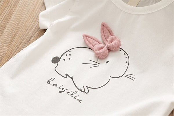 Girls Dress 2019 Brand Kids Clothes White Cartoon Cute Bunny Set Short Sleeve T-Shirt+Veil Dress 2Pcs Girls Easter Dress 3 8Y   