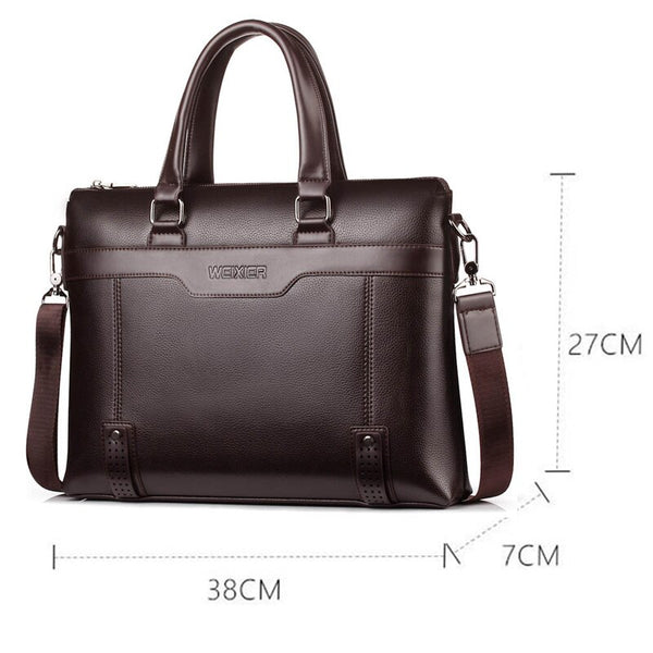 Business Men's Briefcase Bag PU Leather Handbag for Men Shoulder Bags Large Man Briefcases for 14" Laptop Waterproof Brown Bags