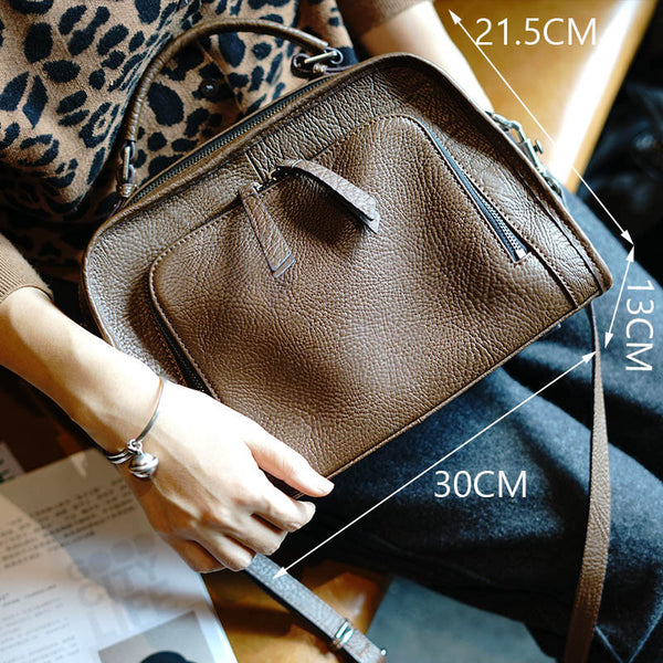 Cowhide handheld women's bag new stylish simple leather large capacity single shoulder crossbody bag