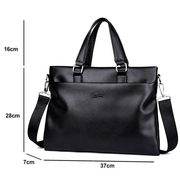 Business Men's Briefcase Bag PU Leather Handbag for Men Shoulder Bags Large Man Briefcases for 14" Laptop Waterproof Brown Bags