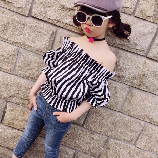 Mommy and Daughter Matching Clothes Fashion Off Shoulder Striped Clothing Cute Lovely Mother and Girls Tops Outfits