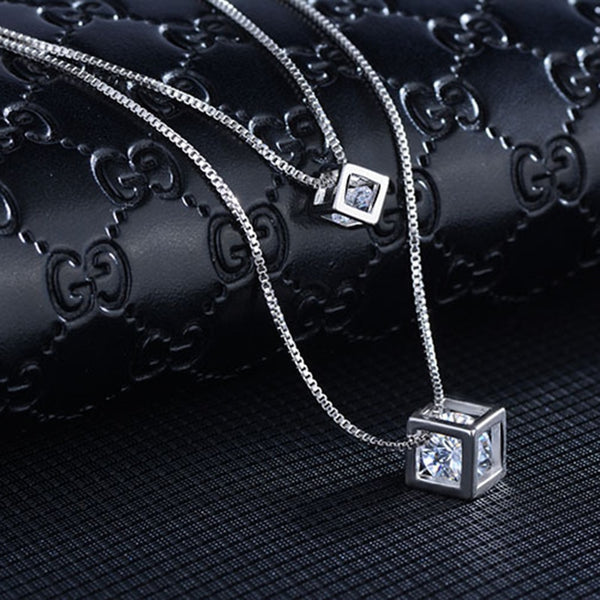 Brand Silver Color Square Cube Rhinestones Choker Statement Necklace Women Double Layer Pendants & Necklaces Jewelry Gifts DZ178