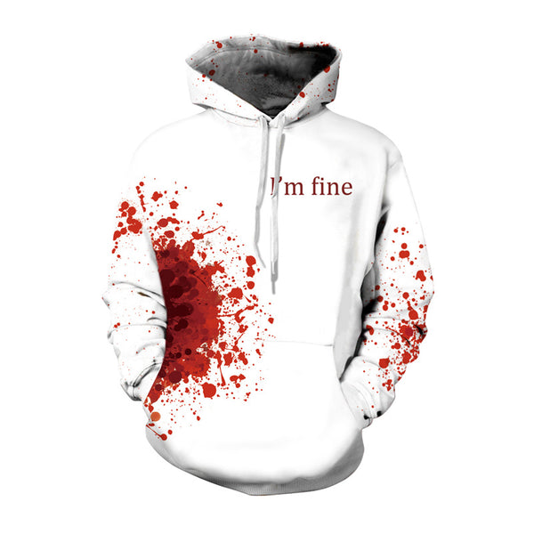 Alisister I'm Fine Horror Wound 3d Hoodies Men Women Plus Size Cosplay Sweatshirts Punk Thin Streetwear With Cap Masculino