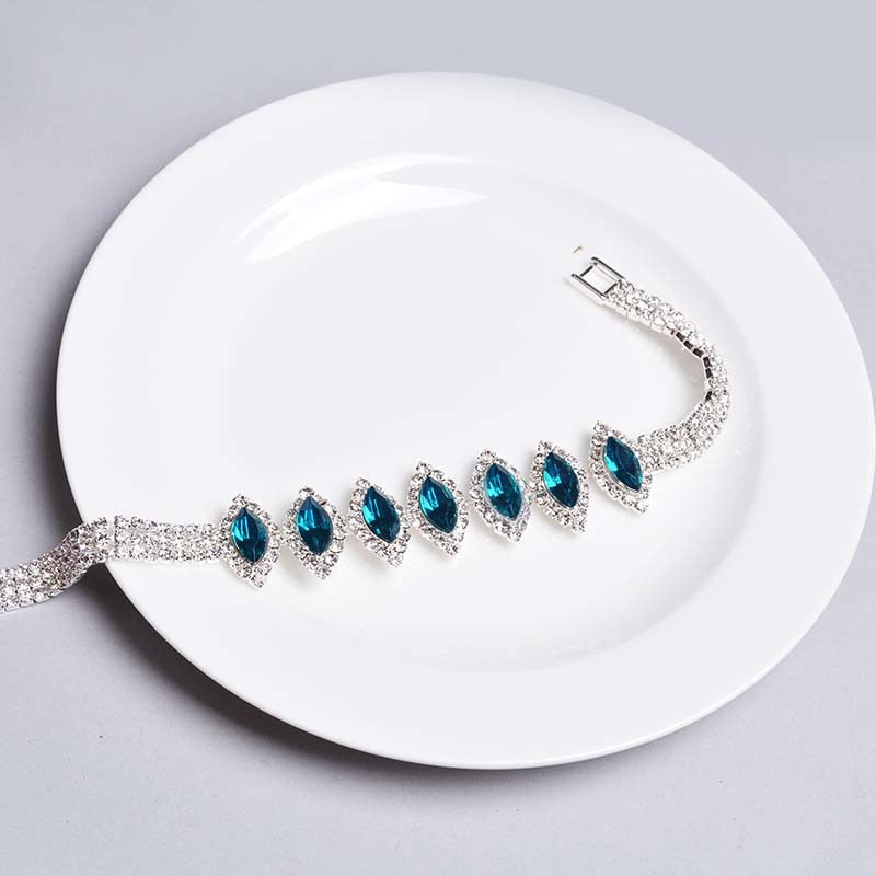 Roman Chain Bracelet for Women Luxury Water Drop Blue Cubic Zircon Inlay Charm Bracelet Bride Wedding BS-HK-2154