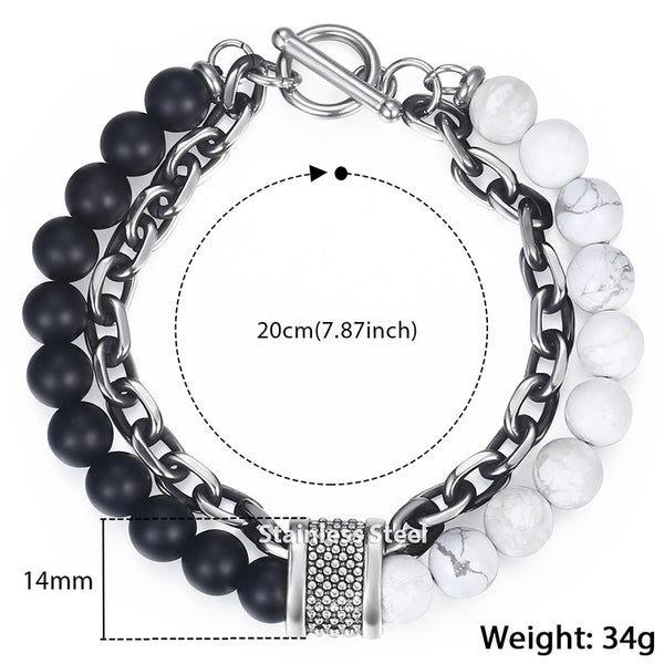 Trendsmax Natural Map Stone Men's Beaded Bracelet for women Stainless Steel Bracelets