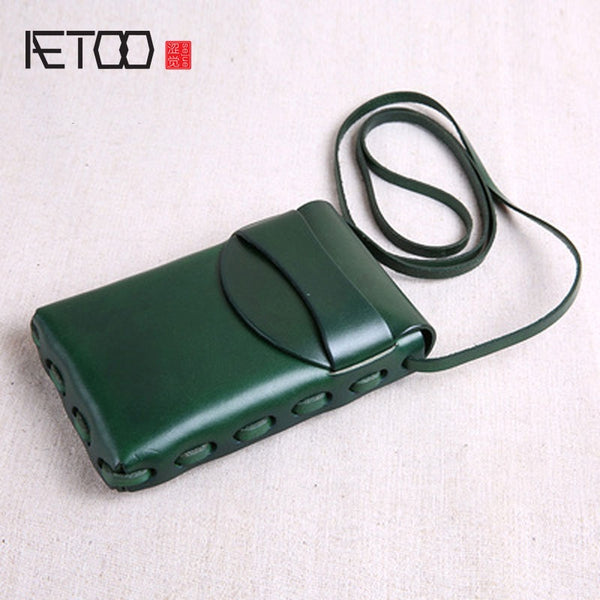 New original handmade leather mobile phone bag mini female bag small bag top layer leather Messenger bag