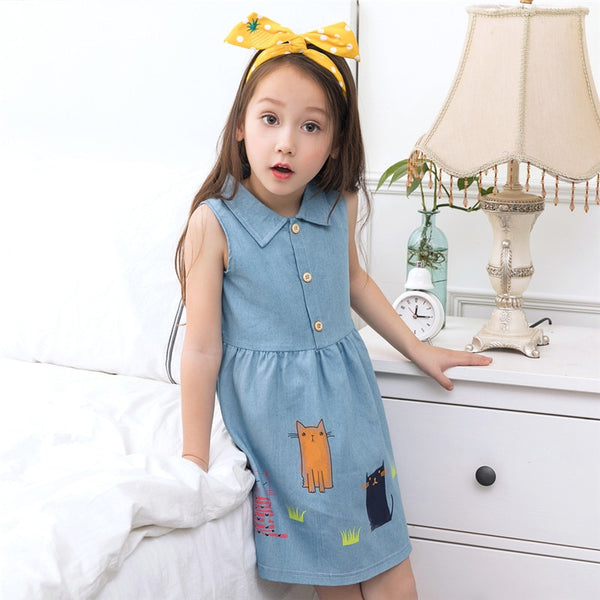 Summer Girls Princess Dress Cotton Sleeveless A-Line