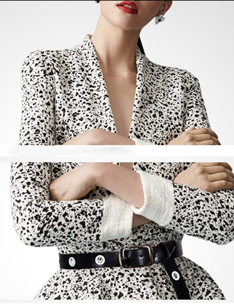 High Quality 2018 women's autumn and winter new streetwear fashion casual turn down collar print slim coat with sashes C2436