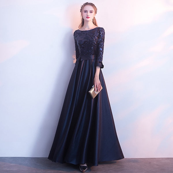 LOVONEY A Line Sequins Golden Evening Dress Long Prom Party Dresses Evening Gown Formal Dress Women Elegant Robe De Soiree M254