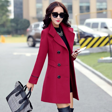 Women's Clothing 2019 Coat Female New Fashion Spring Coats Turn-down Collar Solid Double Breasted Pocket Slim Woolen coats  