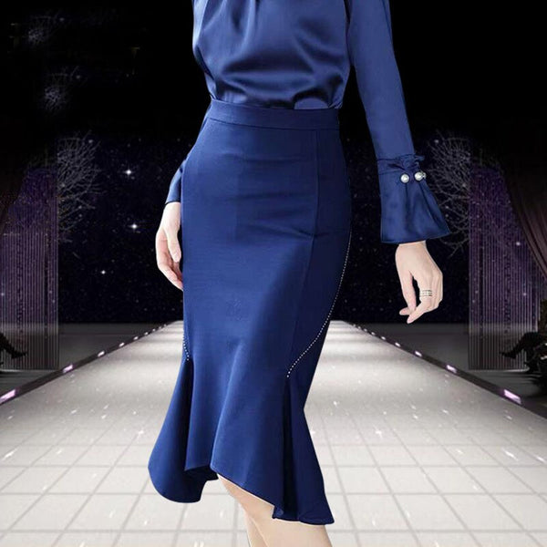 Solid Color Women Dress Sets Lady Turtleeck Flare Sleeve Blouses Bodycon A-Line Dress Elegant  Female Two Pieces Suits K611