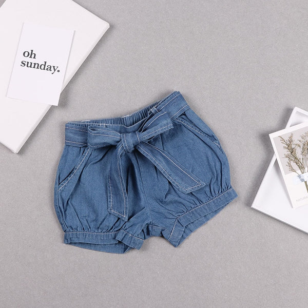 Girls short with belt jeans short baby 100% cotton soft summer pants baby kids pants cute family matching shorts mom & daughter